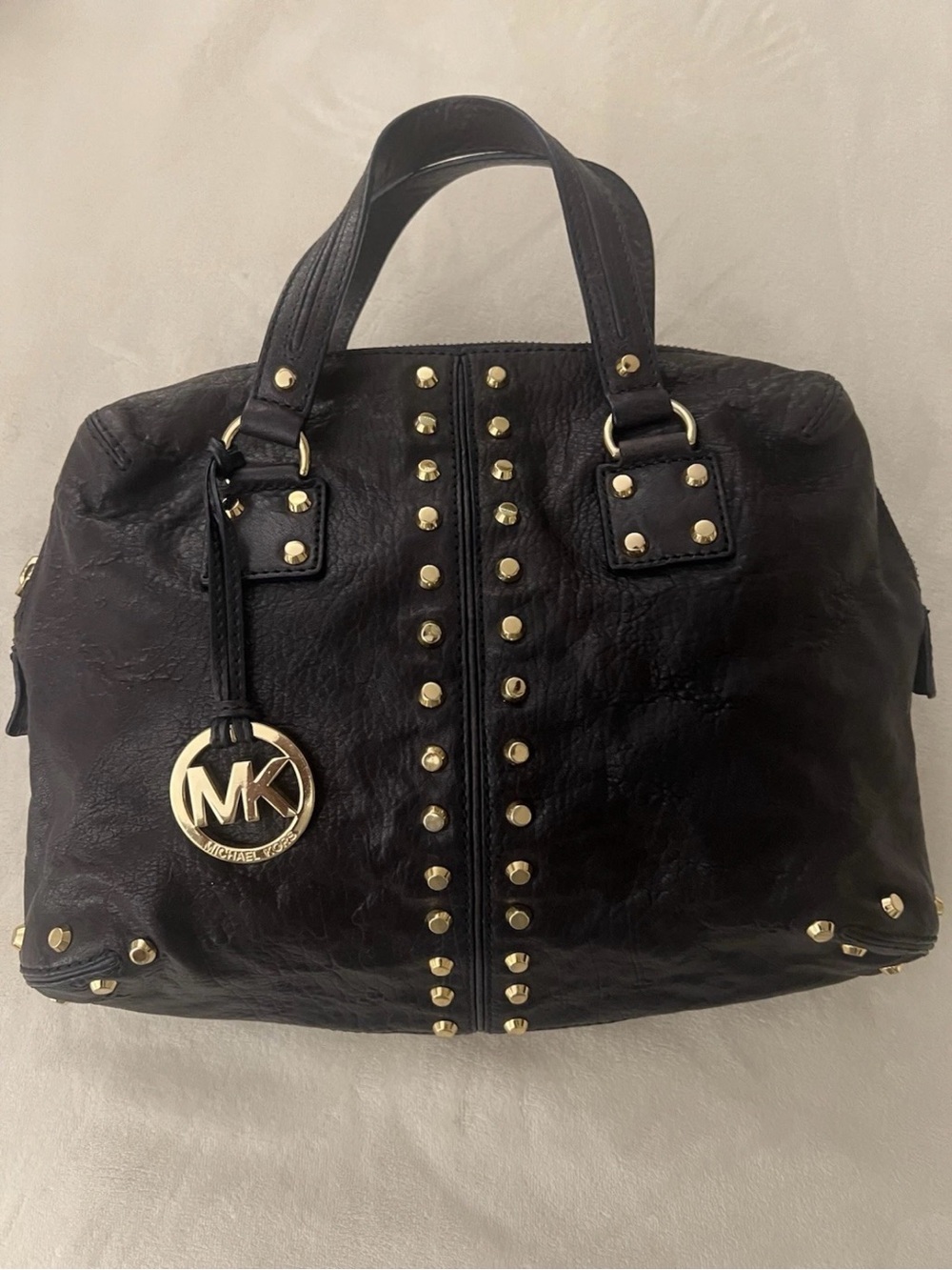 Michael Kors Leather Astor Satchel Dark Navy Blue Gold studs/Dome /
Mk Logo / Y2